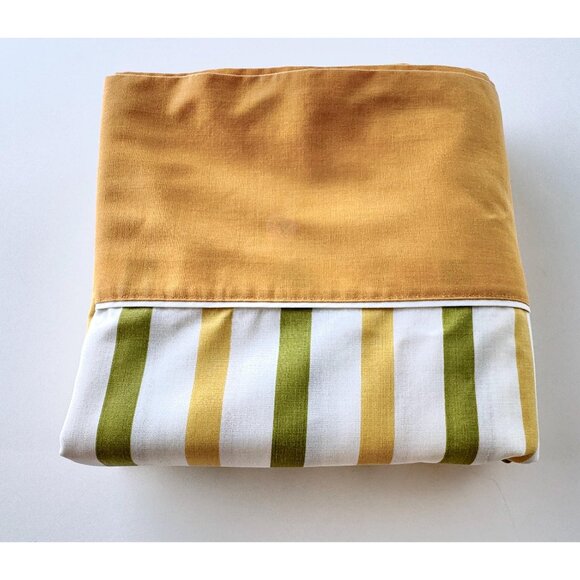 Vintage 1970s top/ flat sheet, yellow, white, green stripes, Cannon Monticello - Picture 6 of 7